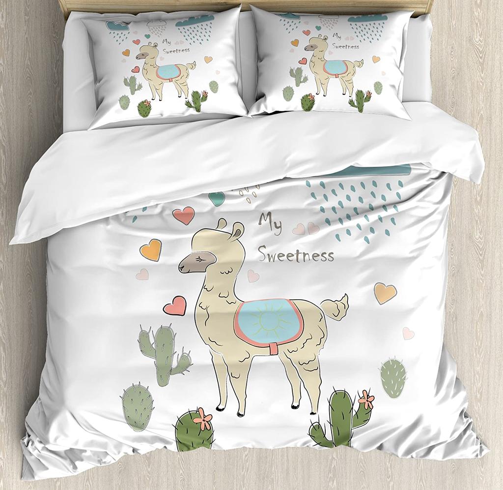 Llama Bedding Set Cute Llama With Candy Cane Hearts Fun Pat 3pcs Duvet Cover Set Bed Set Quilt Cover Pillow Case Comforter Cover