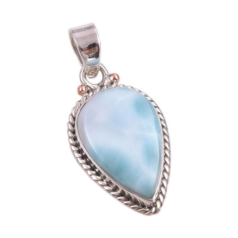 Pietră prețioasă Larimar Natural Republic Pandantiv Handmade Argint Masiv 925 1.50" l6a62