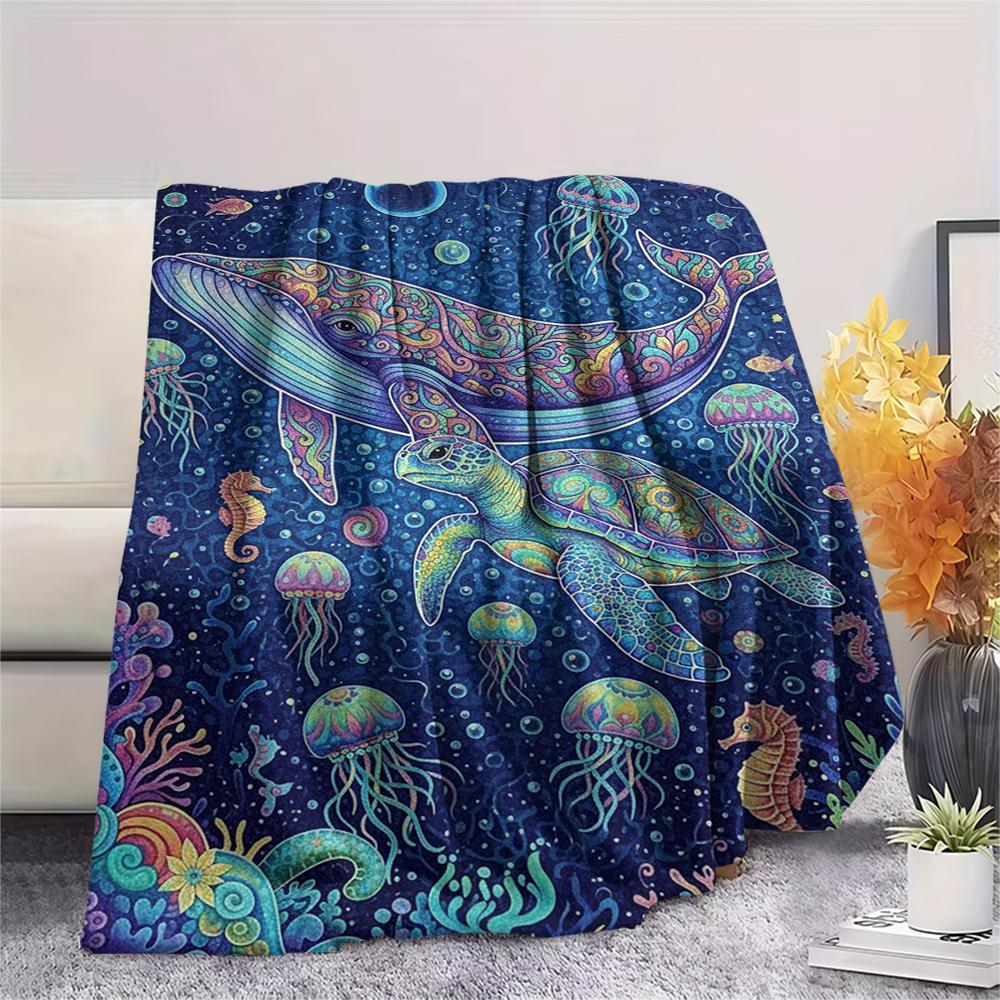 Colorful marine organisms Print Flannel Blanket,High quality Comfortable for All Seasons,Home Decor,Warmth and Comfort,Perfect for Christmas Gifts
