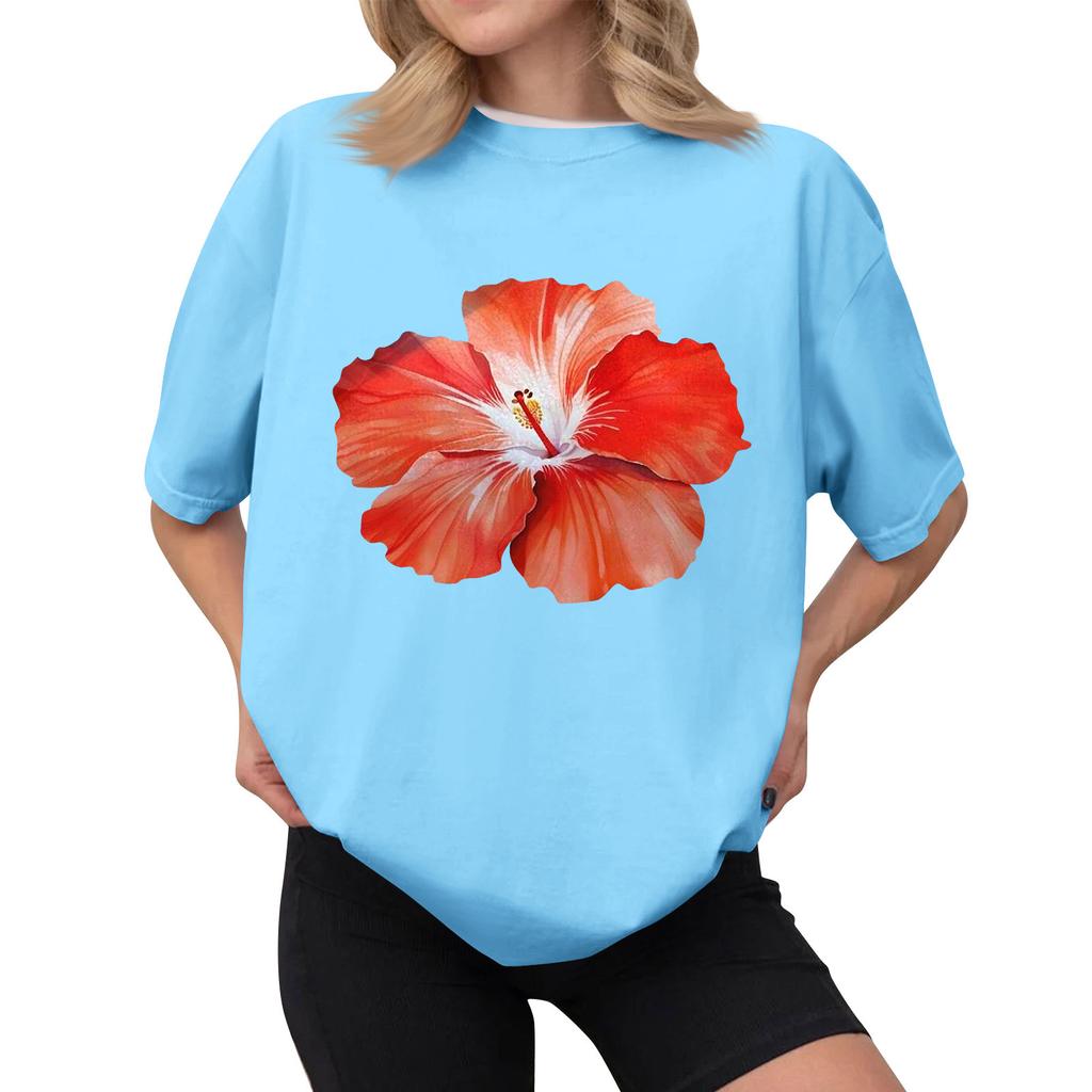 Women's Casual Printed T-Shirt Round Neck Pullover Short Sleeve Top