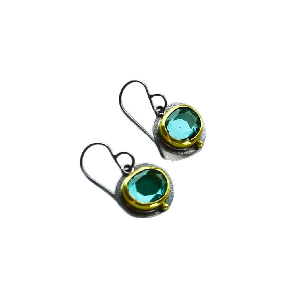 Eco-friendly Gunmetal Alloy Earrings with Blue Gemstone for Women