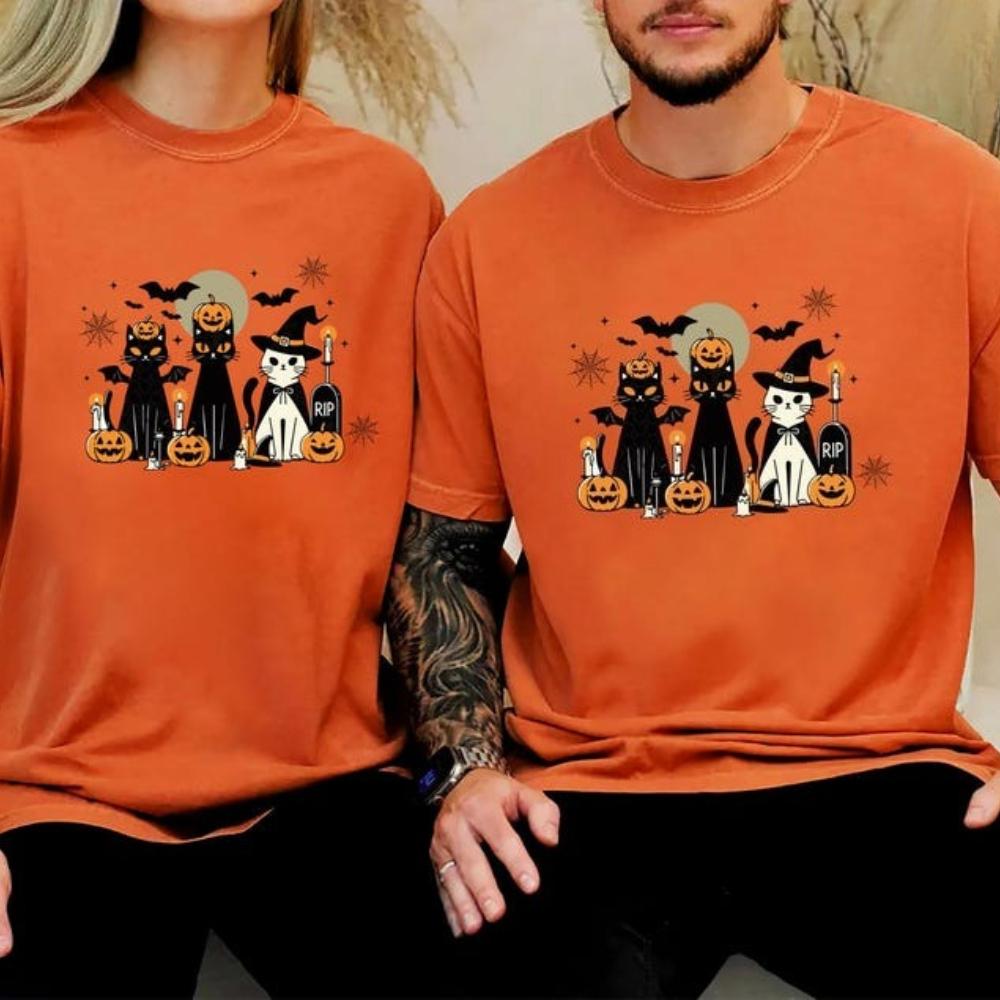 Witch Halloween TShirt Ladies Funny Halloween Shirt Cute Black Cat Halloween Tee Pet Owner Gift Tops Unisex Women Casual Tshirt