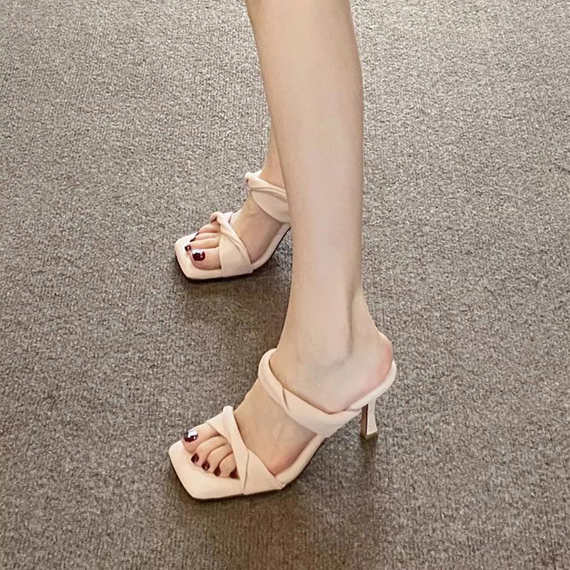 High-heeled Shoes - New Women's Square-toe Low-heeled Sandals - Versatile