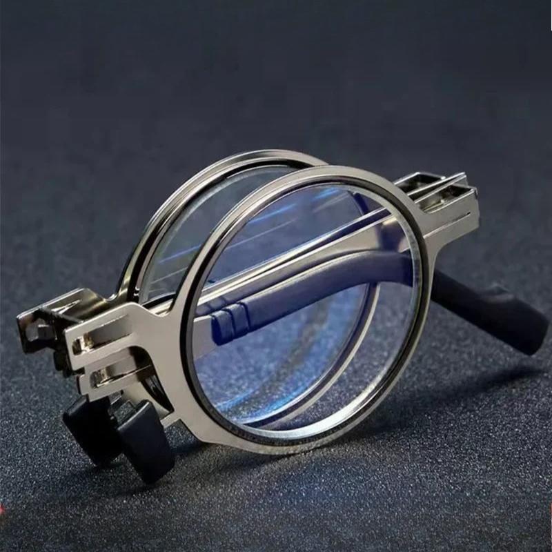 Portable Folding Reading Glasses Men Metal Round Square Anti Blue Light Eyewear Presbyopia Eyeglasses Frame Diopter +1.0 to +4.0