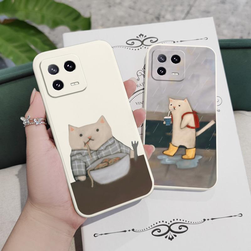 Paper Folding Cat Phone Case For Xiaomi Mi 15 14 14T 13 13T 12 12X 12T 12S 11 11T 10 10T 9 9T Pro Lite Liquid Silicone Cover