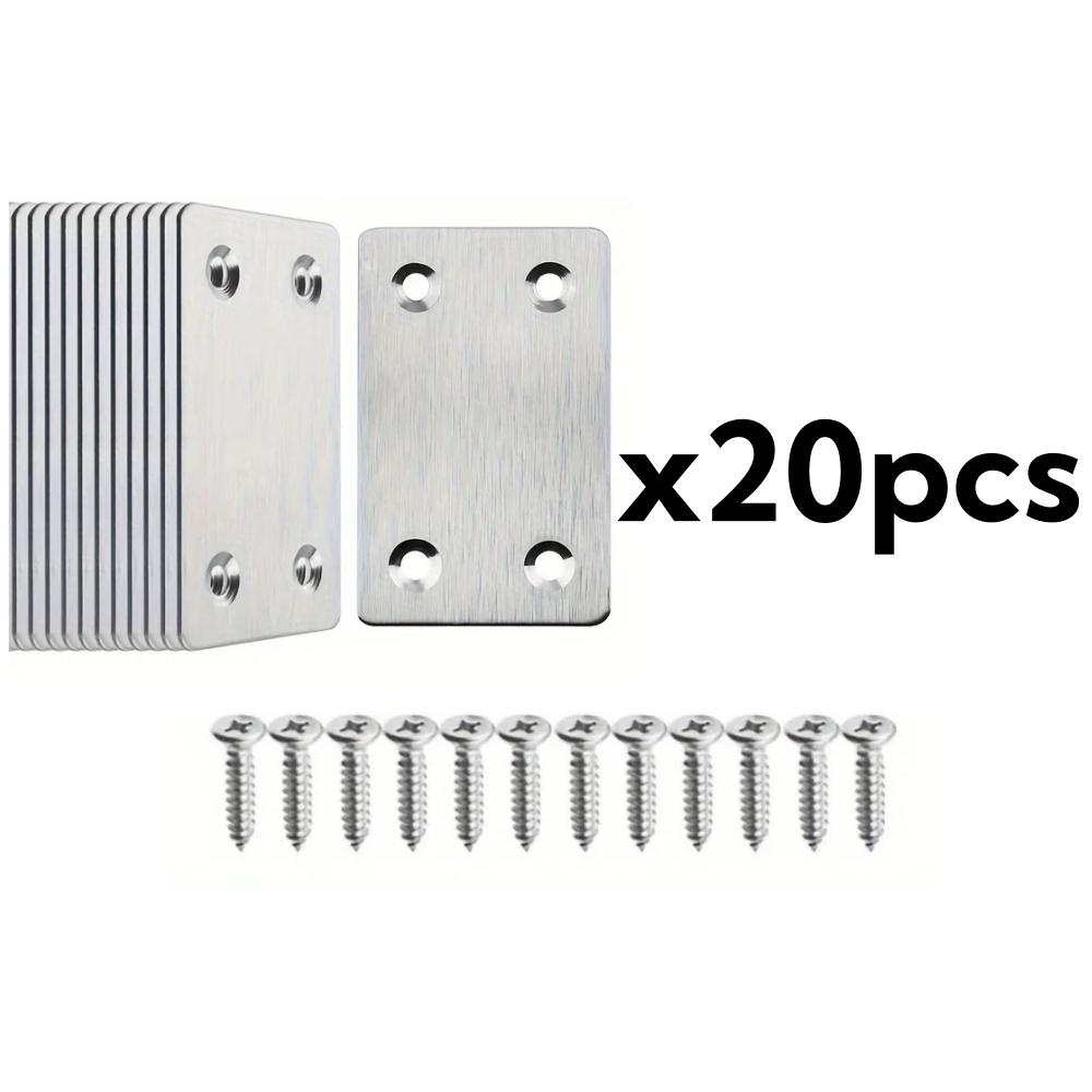 50-10PCS Stainless Steel Flat Right Angle Bracket Repair Board Furniture Fixed Connection Four Hole Corner Bracket with Screws