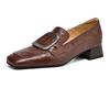 Fashion Chunky Woman Leather Shoes Square Toe Dress Office Loafers Shoes Woman Trend Designer New Elegant Heels Shoes Female Pumps