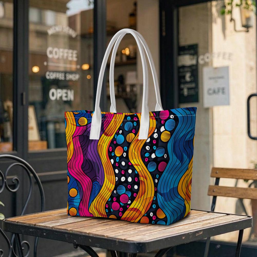 Bohemian Wave Printed Tote Bag Fashion Casual Shoulder Bag for Daily Use