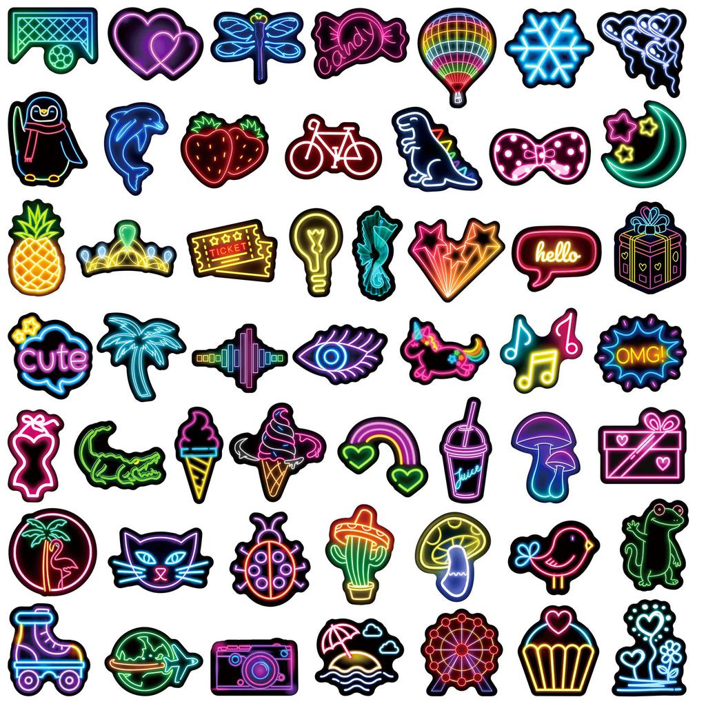 50/100 Pezzi Adesivi Carini Animali Cartoon Neon Doodle Impermeabili per Casco Valigia Auto Quaderno Skateboard