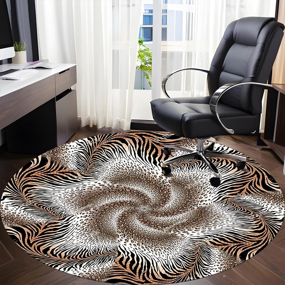 1pc Zebra Print Animal Office Round Area Rug, Indoor Mat Suitable ForOffice, Under Office Chairs Bedroom Living Room Home Decor, Room Deco q085