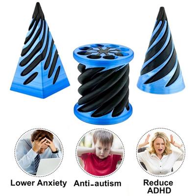 3Pcs/Set 3D Printed Spiral Cone Impossible Pyramid Passthrough Sculpture Spiral Cylinder Figurine Stress Anxiety Relief Kids