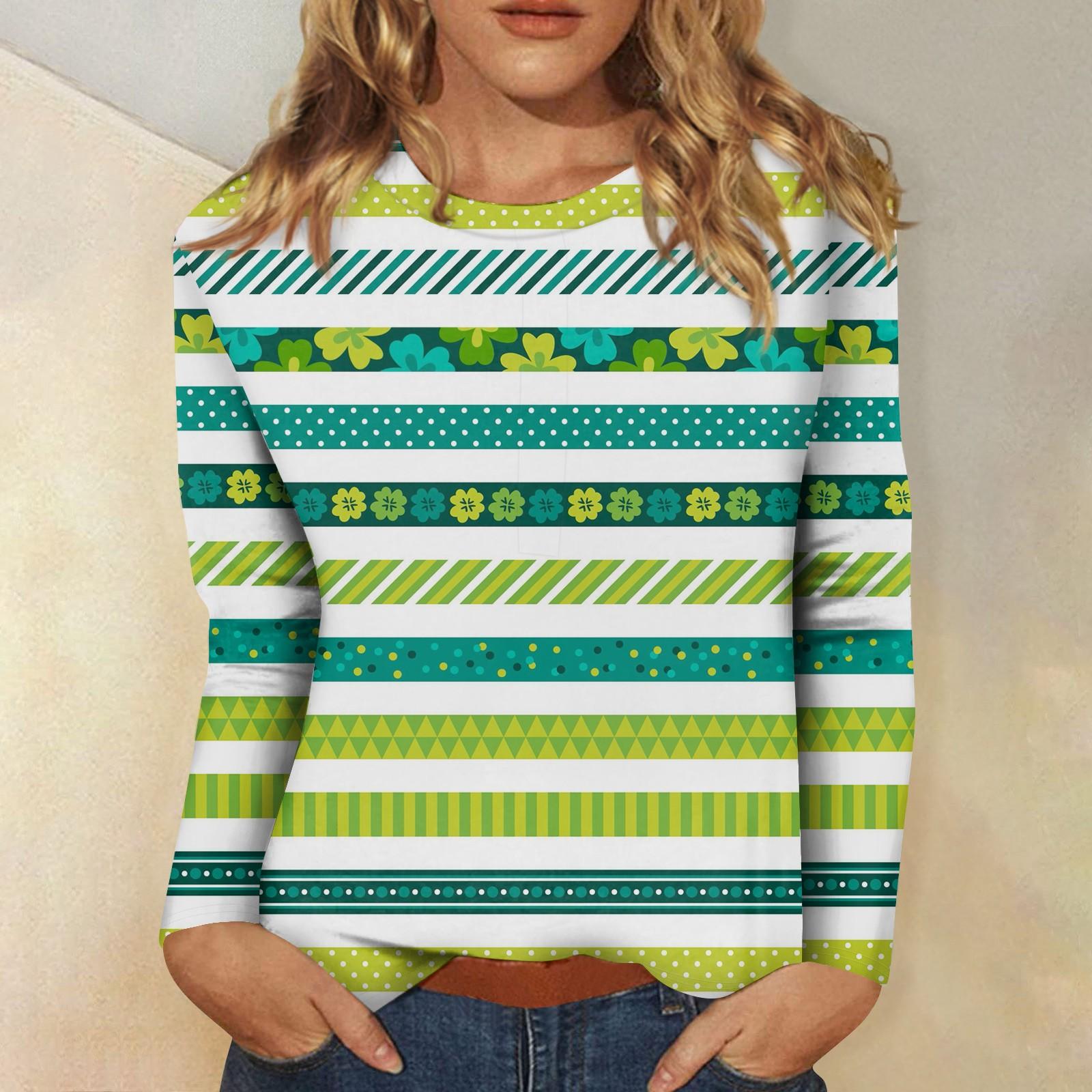 

Женская мода вскользь с длинным рукавом St. Блузка-пуловер с круглым вырезом и принтом ко Дню Святого Патрика XXL