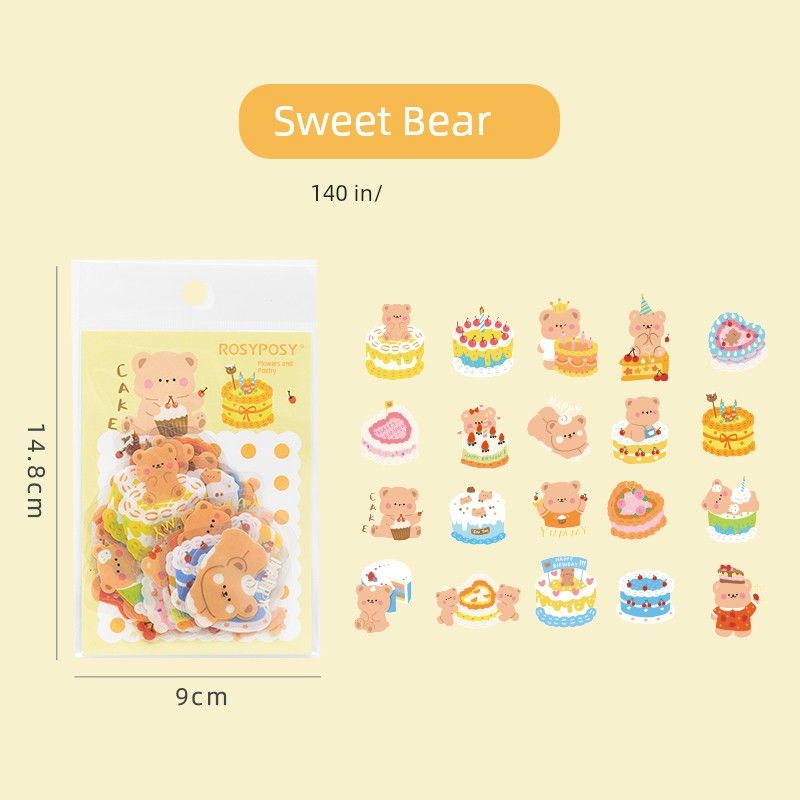 

Miss Ben Ins Style Stickers Decorative Small Pattern Cute Young Adult Mobile Phone Hand Account Sticker Package Notebook Easiest for Match Material Sweet Bear