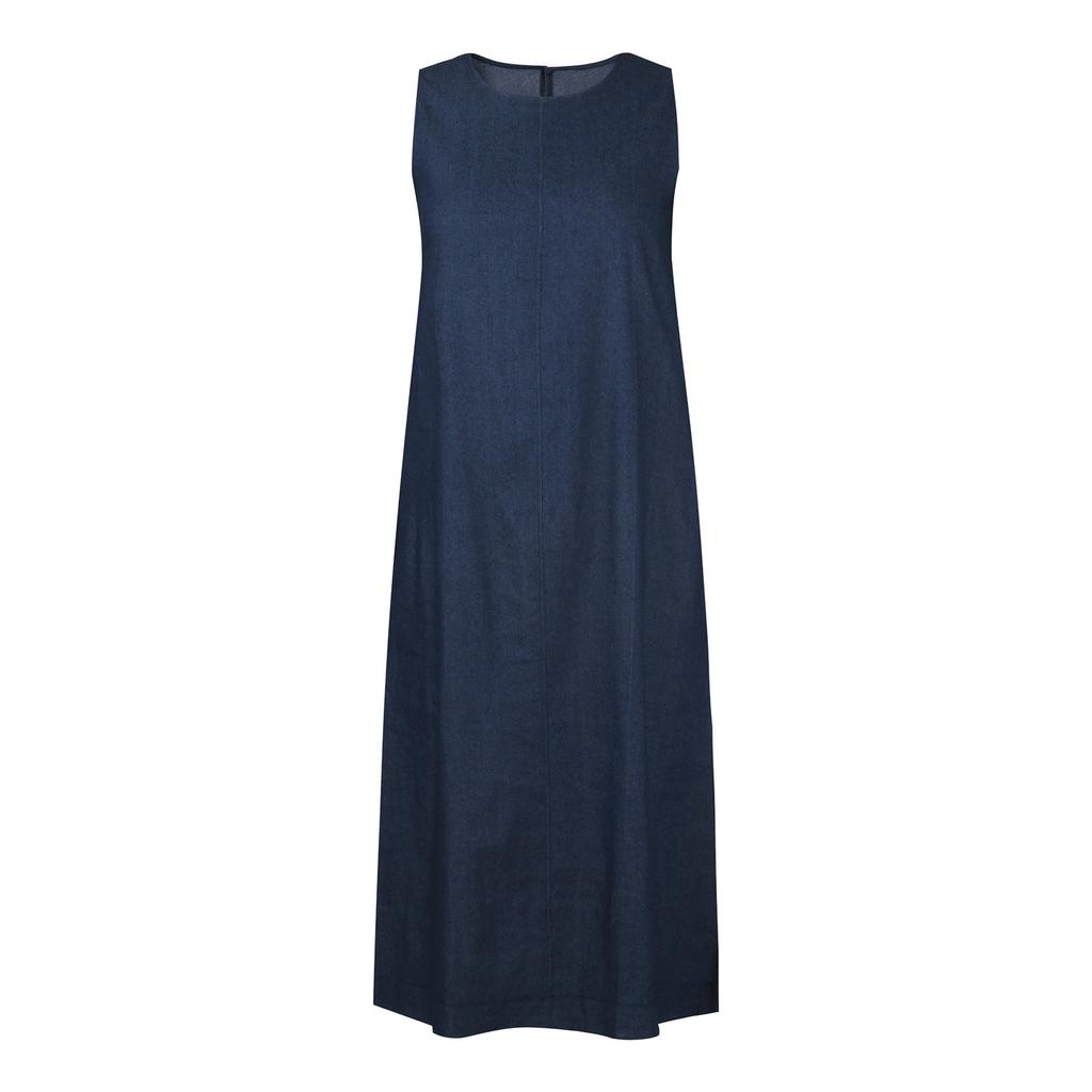 Abito Maxi da Donna a Colore Unito Girocollo Senza Maniche Tasca Canotta Larga Abito in Denim
