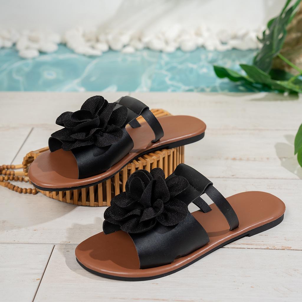 Mote Damesko 2024 Sommer Nye Elegante Sandaler Mote Flate Damesko Blomsterdesigner Store Størrelser Tøfler Hjemmesko Damer