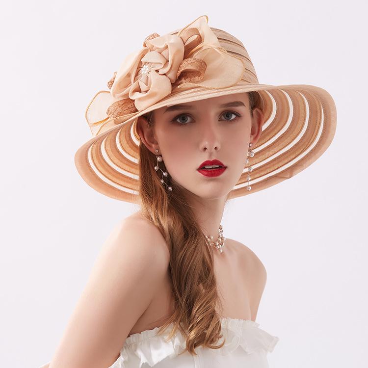 Fashion Top Hat Women'S Lace Flower Shade Mesh Hat Summer Folding Beach Hat Outdoor Sun Hat