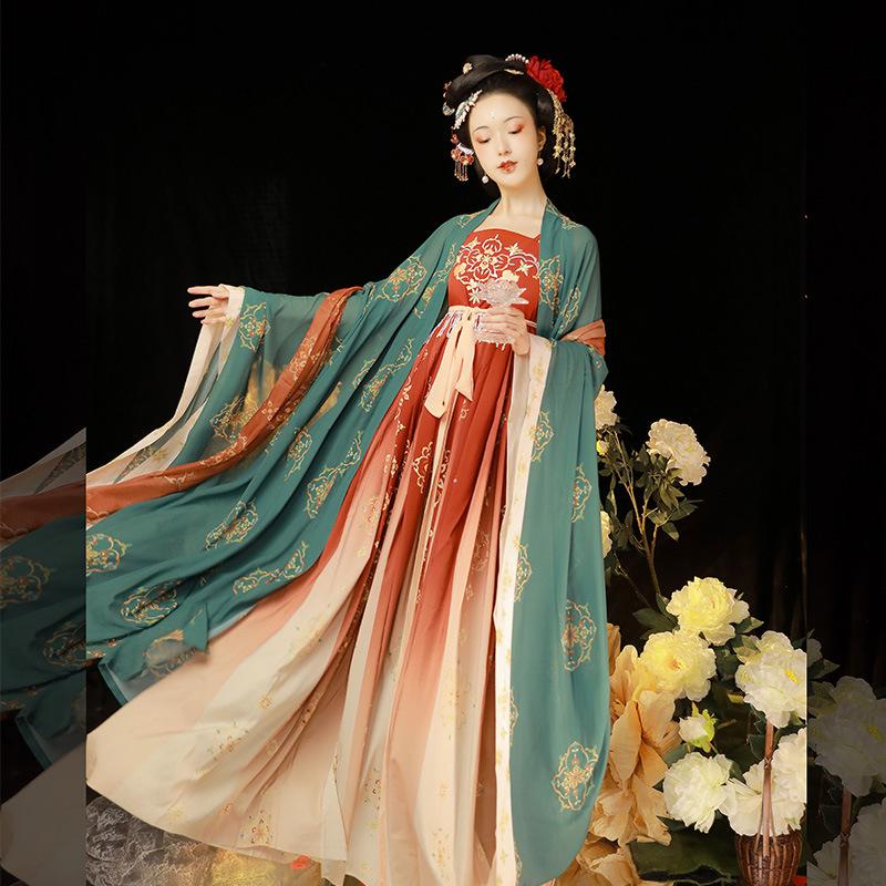 Hanfu Donna Nuovo Dinastia Tang Primavera Autunno Estate Gonna Ricamata Camicia a Manica Larga Abito Antico