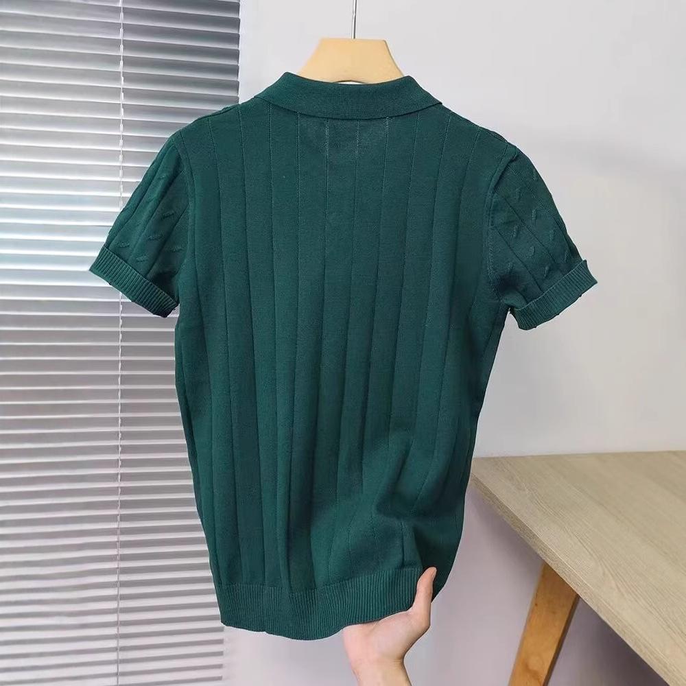 Herren High-End Leichter Luxus Jacquard Strick Kurzarm Poloshirt Herren Einfarbig Eis Seide Revers Halbarm T-Shirt