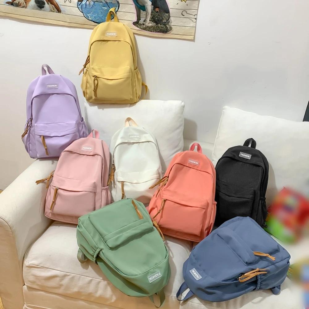 Large Capacity Women Backpack Travel Bags Casual Nylon Student School Bags Solid Color Fashion Bags for Women Girls Bookbags