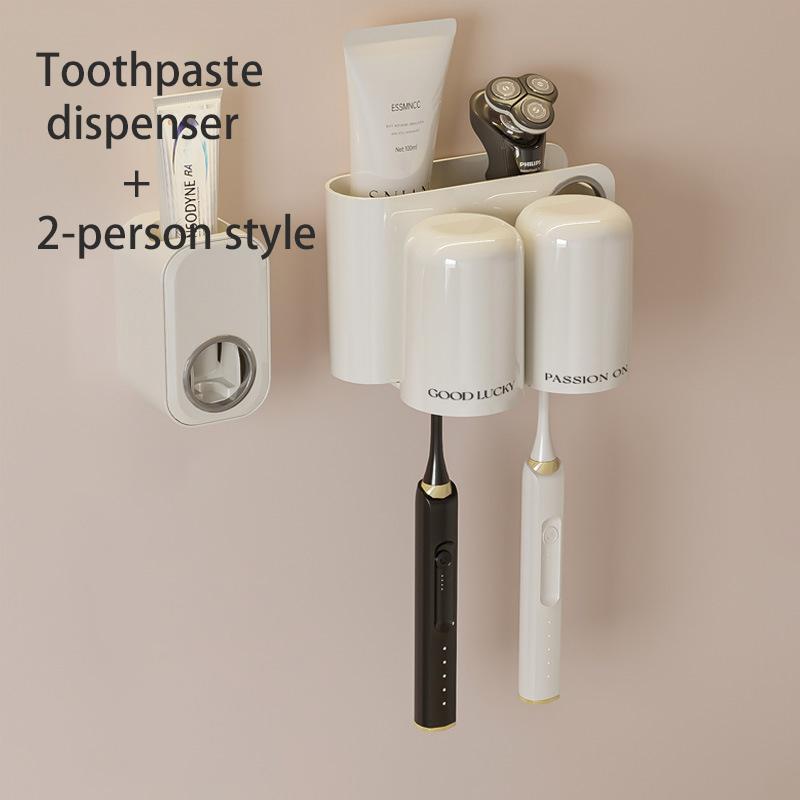Toothbrush Toothpaste Storage Rack 4 Grid Multiple People No Punching Required Wall Mounted Family Gargle Cup Toilet Supplies