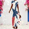 Women Plus Size V Neck Short Sleeve Maxi Dress Star Printed Red White Blue