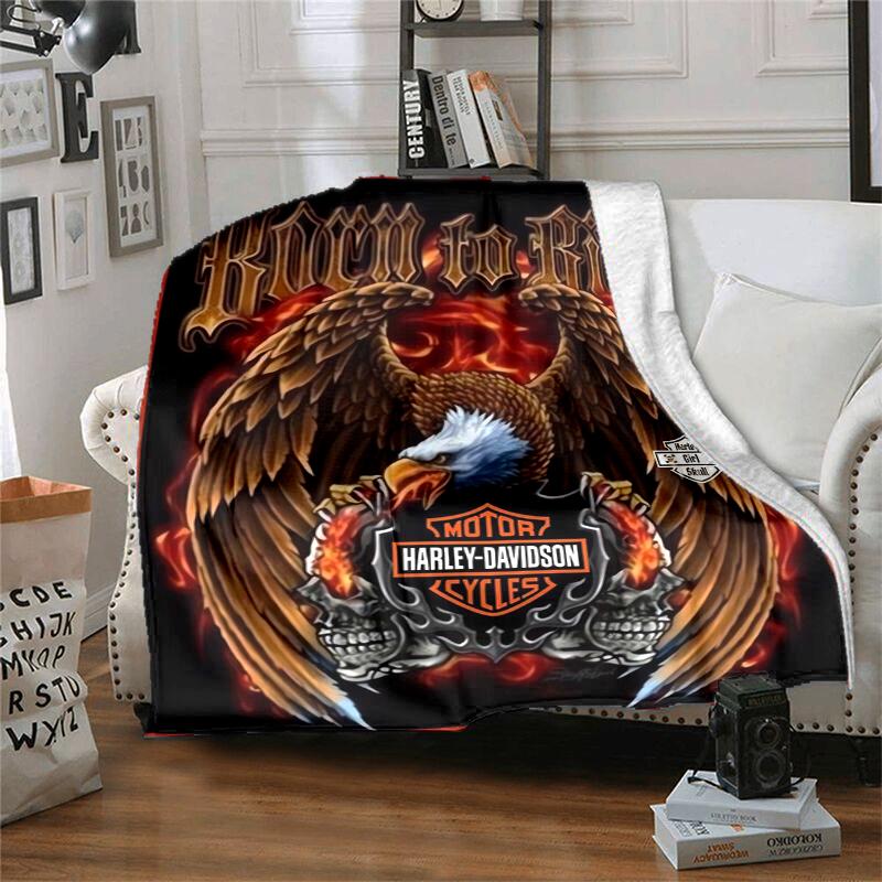 Vintage Motorcycle Flannel Blanket Soft All-Season Throw, Design for Camping, Car Travel, Hiking Sofa, Bed, Office Perfect Gift for Parties