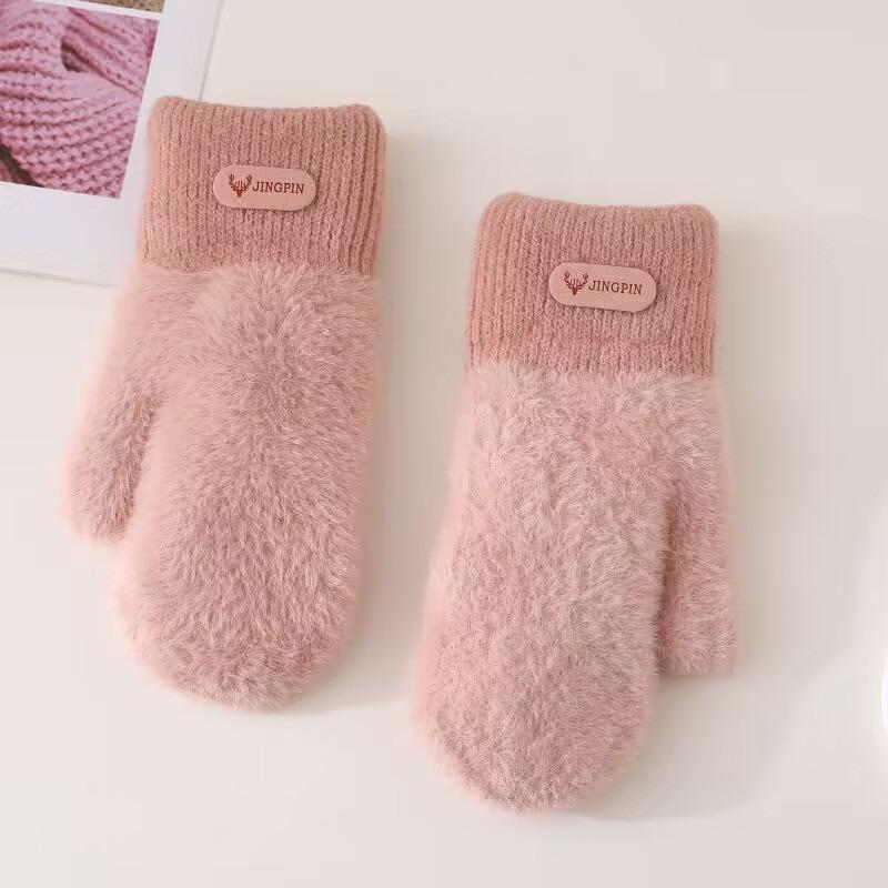 Plush gloves female students keep warm in autumn and winter cute plush thickened simple couple cycling windproof and cold-proof gloves
