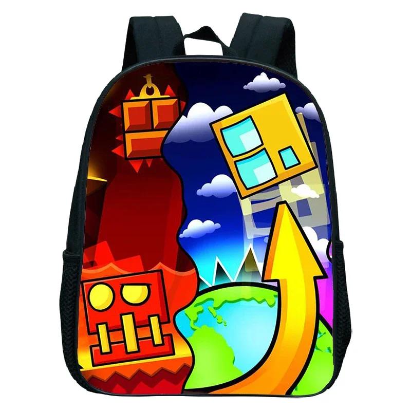 16 Zoll Wütender Geometry Dash Rucksack Jungen Mädchen Schultasche Cartoon Spiel Kinder Kindergarten Schultaschen Kleinkind Kinderrucksack