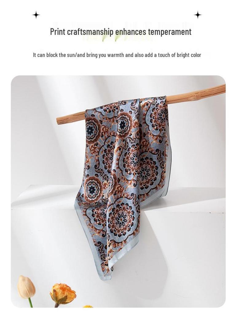 Mulberry Silk Women's Autumn Print Square Scarf: High-End Luxury Fashion Neck Scarf & Shawl