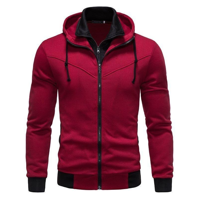2025 Men's Fashionable Casual Two-Piece Slim-Fit Contrasting Color Hooded Cardigan Jacket