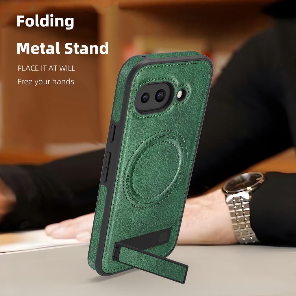 For Google Pixel 9a Magnetic Case Kickstand Leather Phone Back Cover