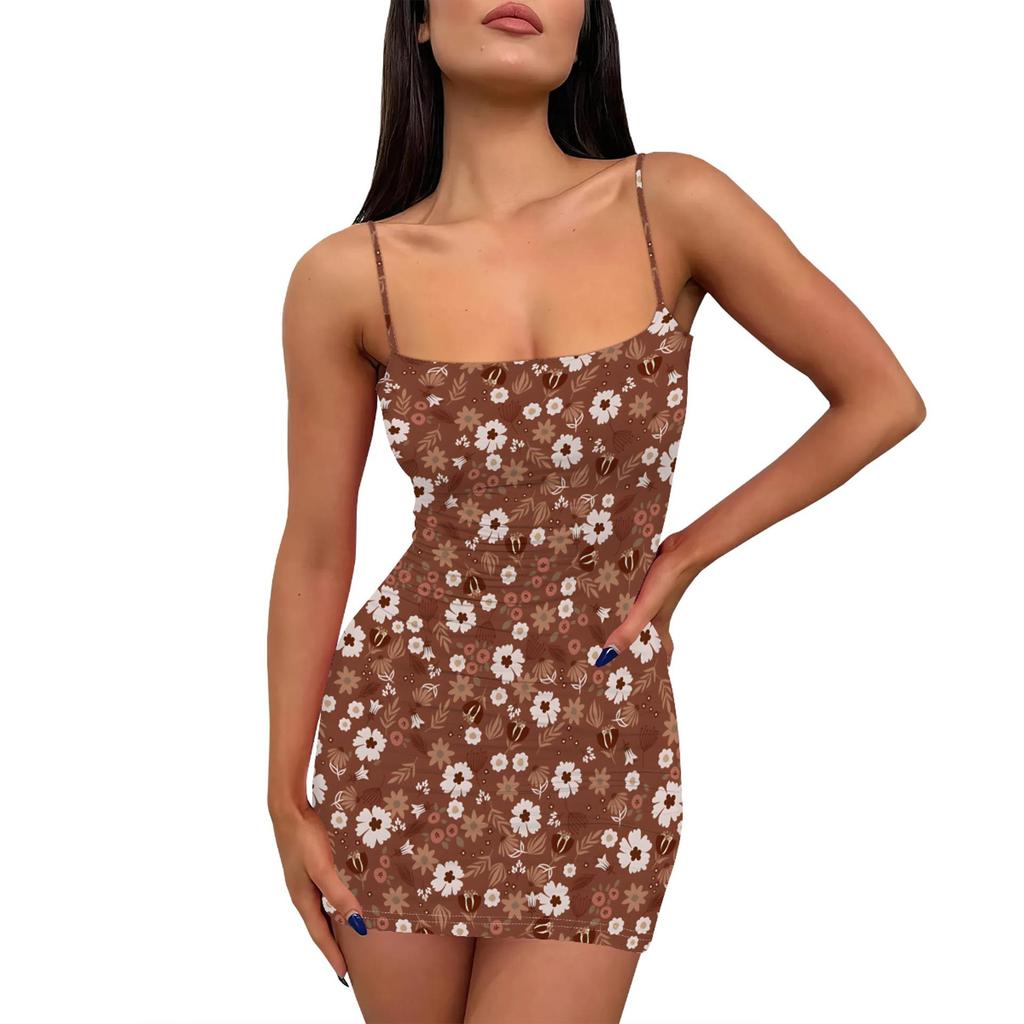 European & American Fashion Sexy Women's Black Print Sling Dress - MH142