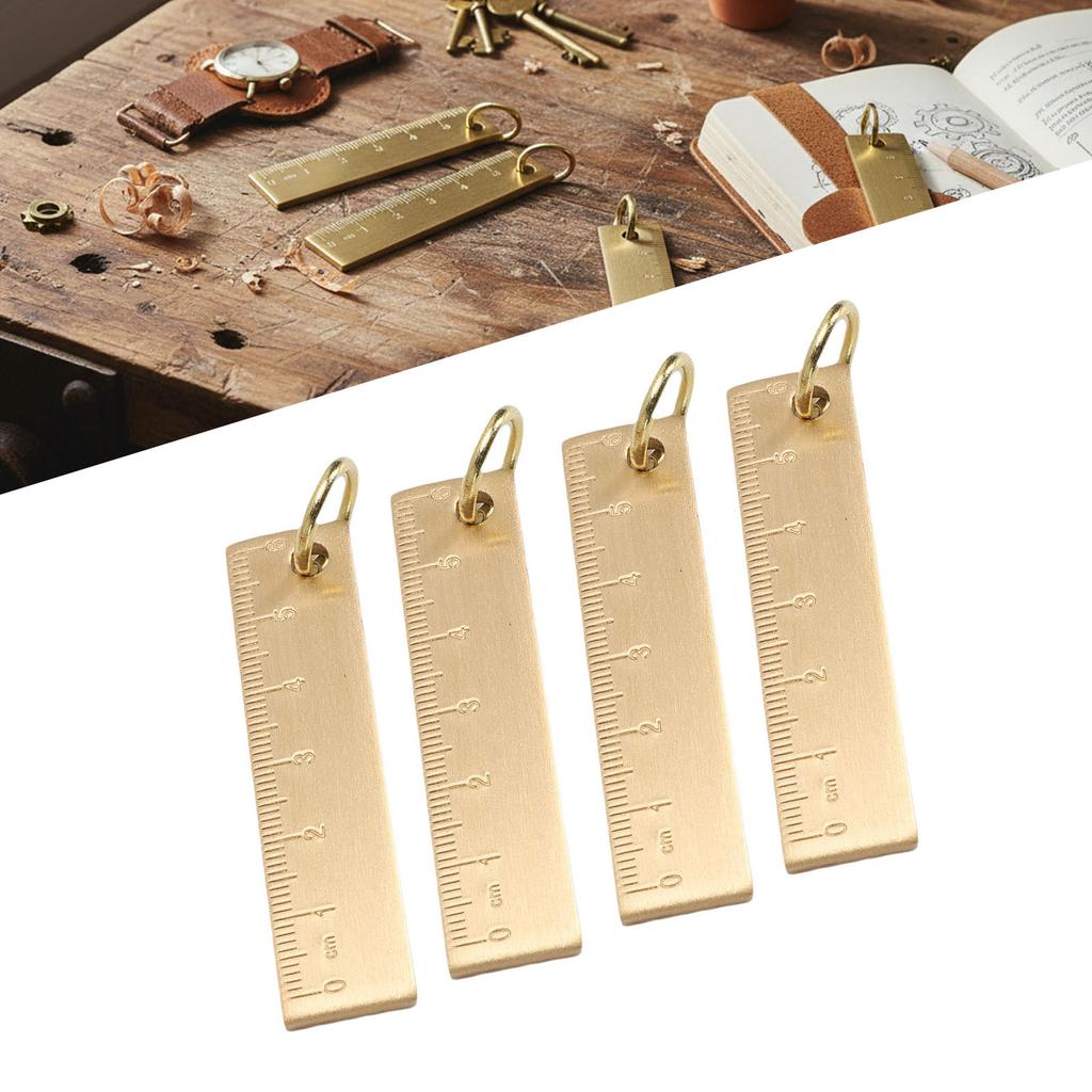 4PCS 6cm Small Ruler 3mm Thickened Brass Straight Ruler Keychain for Measurement and Decoration