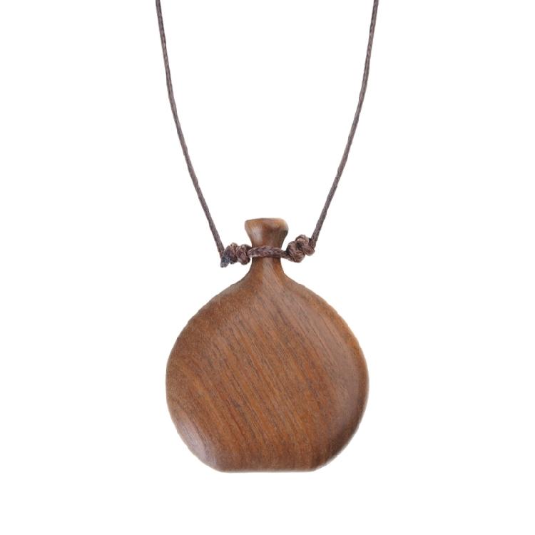 Traditional Chinese Style Wood Pendant Necklace with Sliding Knot Unique Flask Necklace Suitable for Adjustable Fit