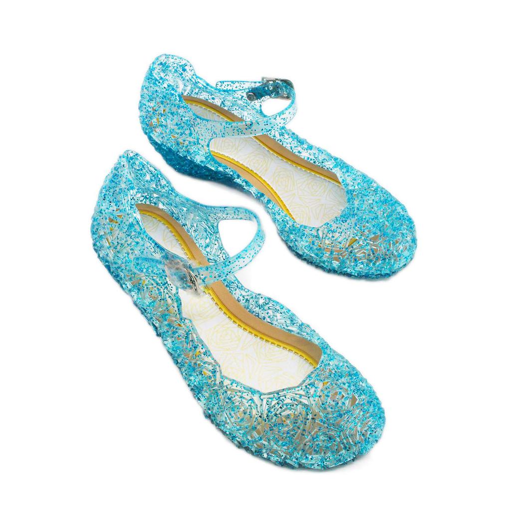 Girls Glitter Sandal PVC Sole Prevent Slip Comfortable Wear Cosplay Shoes for Dance Party Blue 25