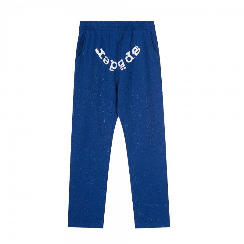 Mens Hip Hop Streetwear Fleece Pants Rhinestone-Embellished Straight Leg Casual Winter Trousers Youth