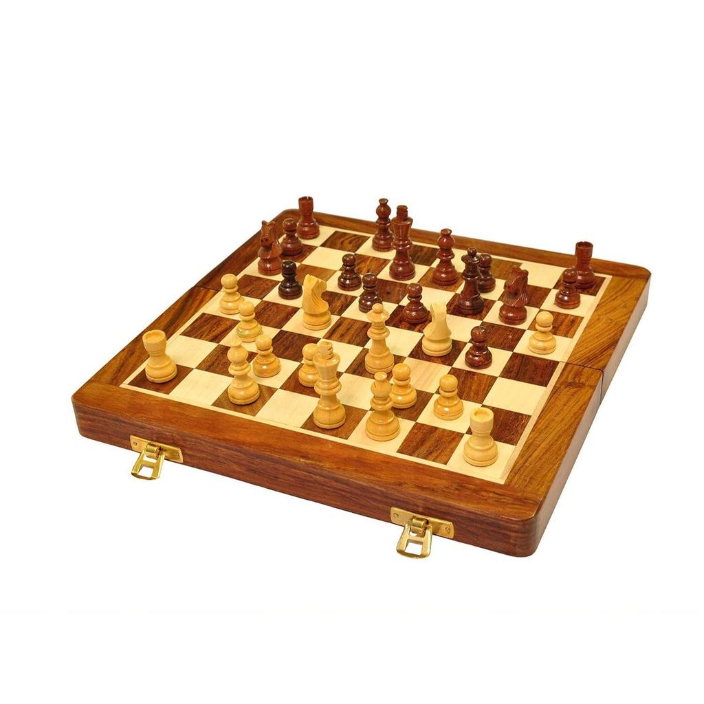12 Inches Wooden Handmade Foldable Magnetic Chess Board Set with Magnetic Pieces and Extra Queens for 2 Players for Kids and Adults