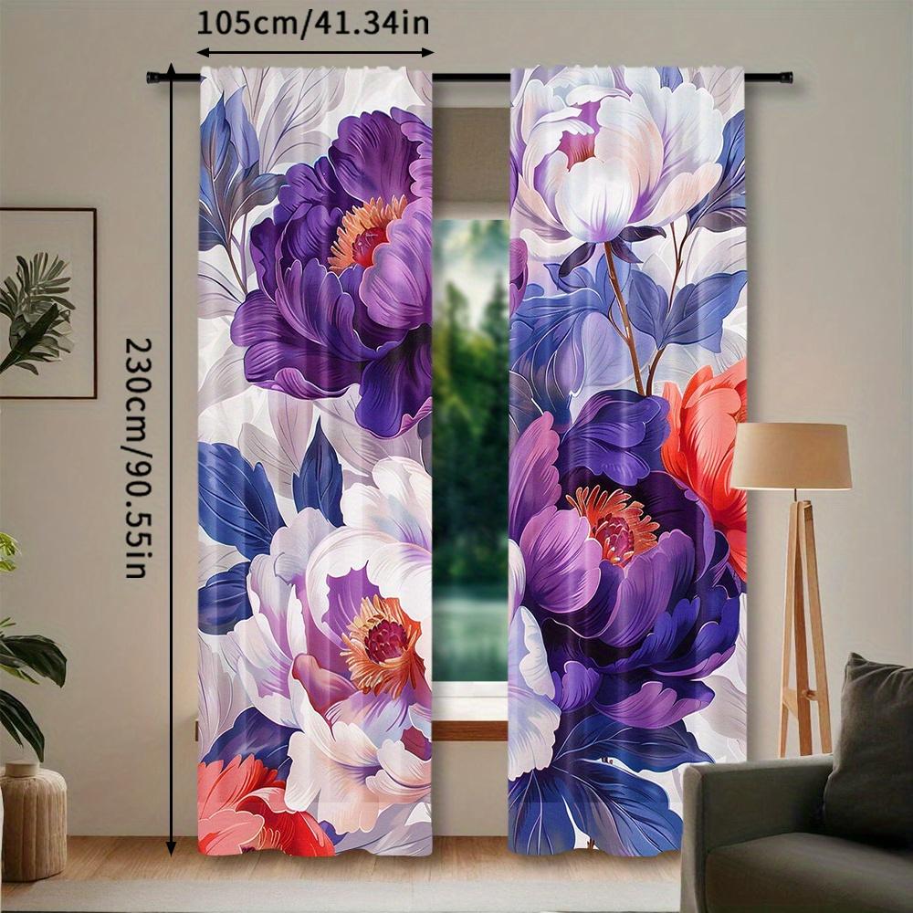 Set Of 2 Brightly Colored Floral Design Curtains Home Decoration Window Covering Suitable Bedroom Office Made Polyester Treatment