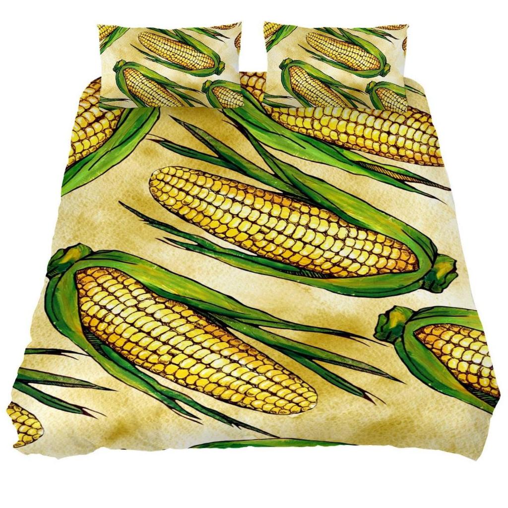 3D Corn Bedding Set 3pcs for Kids Boys Girls Watercolor Corn Pattern Printed Comforter Cover Botanical Polyester Duvet Cover Set