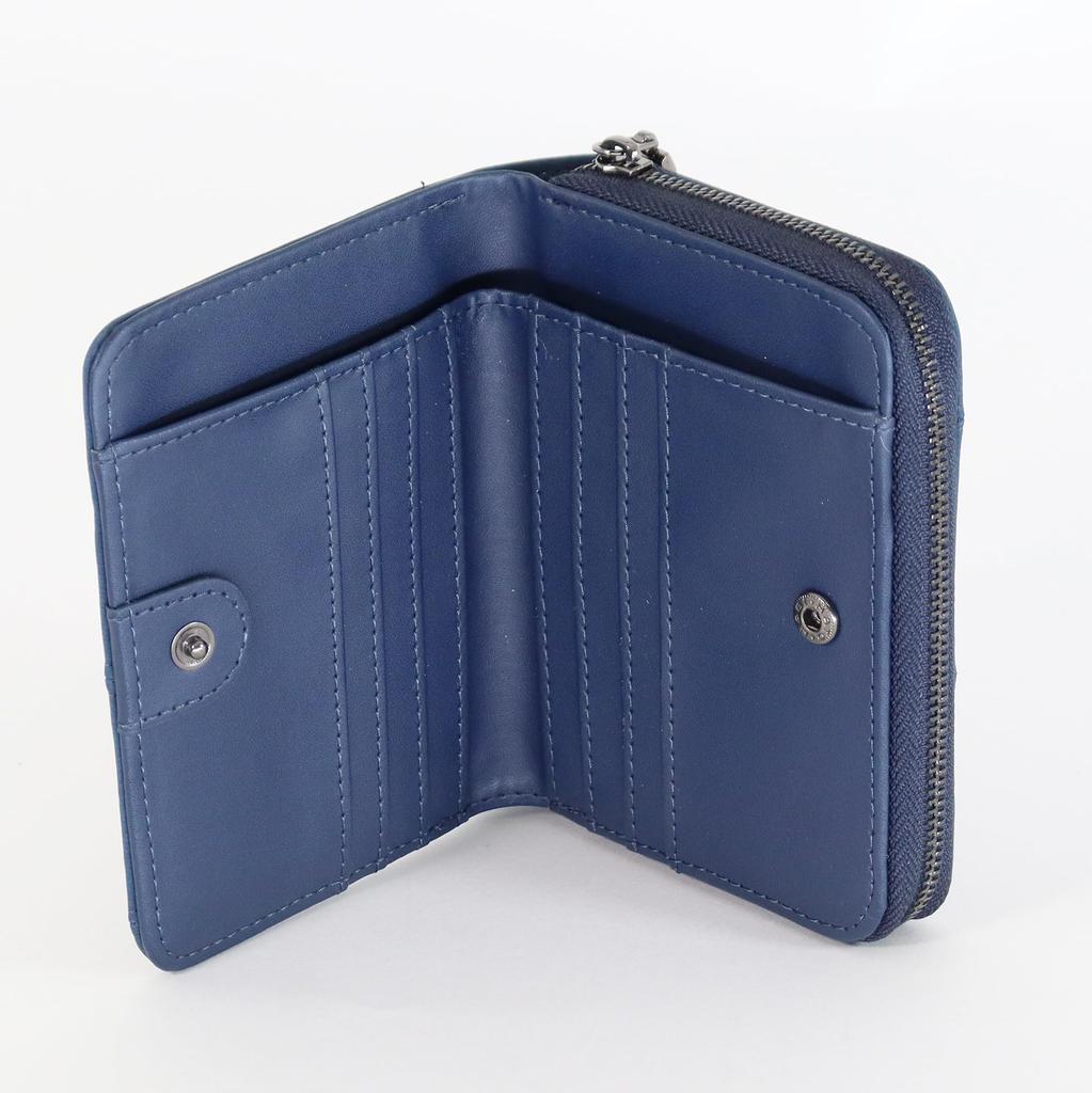 Logo Spark Slim Bifold Wallet with Embossed Navy Blue Men's Zip-Around Closure, Design,