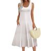 Women's Fashion Round Neck Sleeveless Pleated Beach Dress With Pockets Long Solid Color Dresses