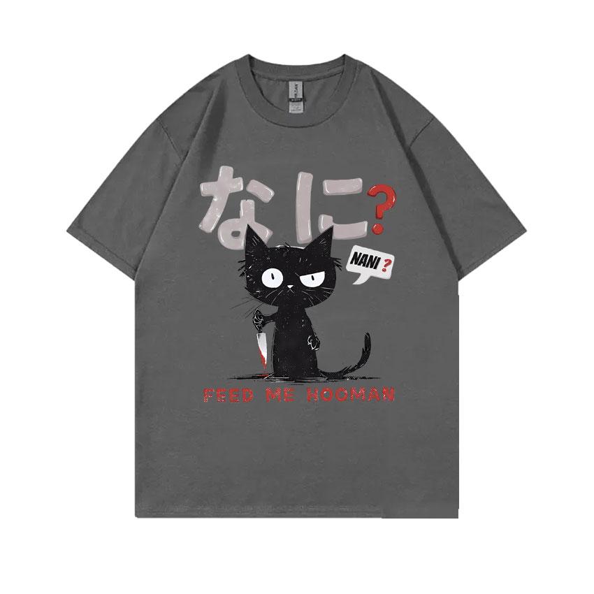 

Japanese Vintage Black Cat Graphic T Shirt Nani Feed Me HooUnisex Japan Funny Meme Tshirt Unisex Women Unisexga Casual Oversized Tshirt S