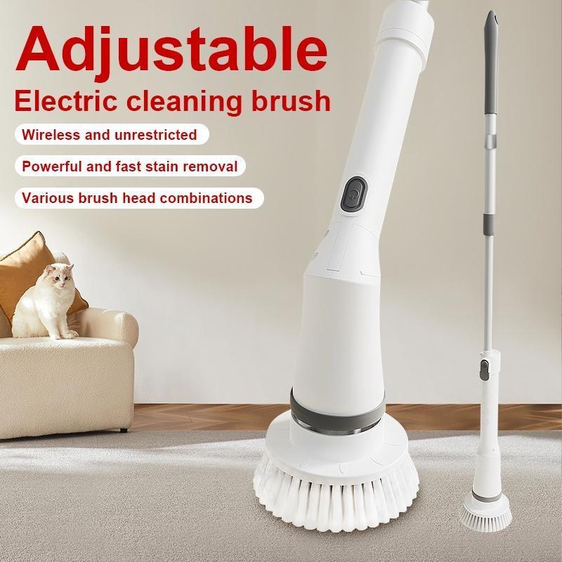 8 In 1 Household Cleaning Brush 2 Gears Cordless Spin Scrubber USB Charge Handheld Cleaning Brush for Bathroom Tub Wall Tiles Floor Kitchen