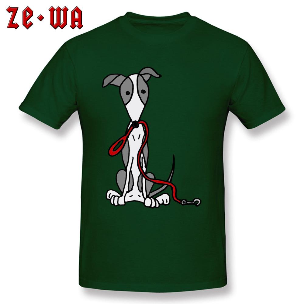 Funny Mens T Shirt Dark Grey Tshirts 100 Cotton Clothes Greyhound Dog With Red Leash Cartoon Tops Tees Summer Fall Tshirt
