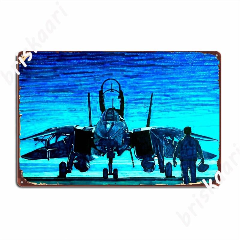 Moonlight Mission-An F14 Tomcat Fighter Pilot Walks To His Plane Metal Signs Mural Personalized Plaques Tin Sign Posters