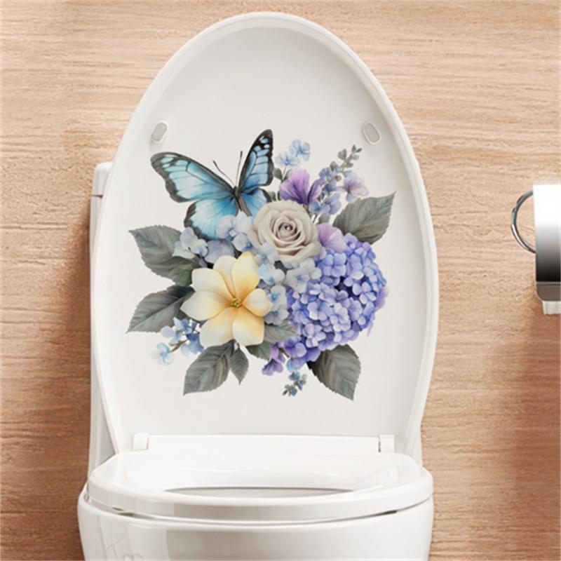 Toilet sticker, self-adhesive waterproof, removable wall sticker, bathroom toilet lid decoration, floral sticker