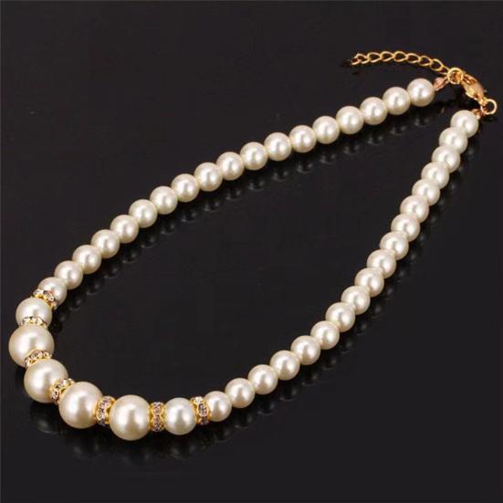 1 Set Faux Pearl Jewelry Women Beaded Necklace Bracelet And Earrings Elegant White