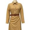 Robe chemise d'été pour femme à manches longues, col en V, boutonnée, ceinturée, longue, style bohème, froncée, tenues de vacances à la plage
