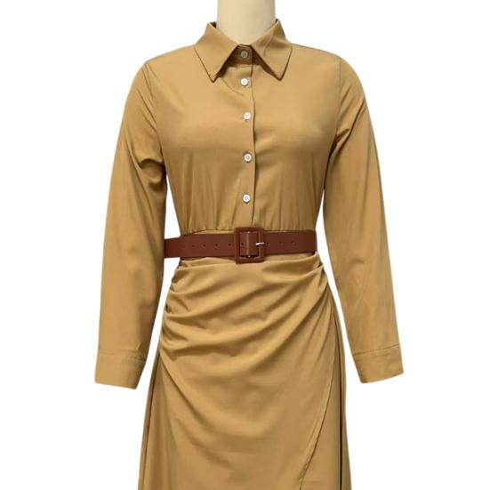 Robe chemise d'été pour femme à manches longues, col en V, boutonnée, ceinturée, longue, style bohème, froncée, tenues de vacances à la plage