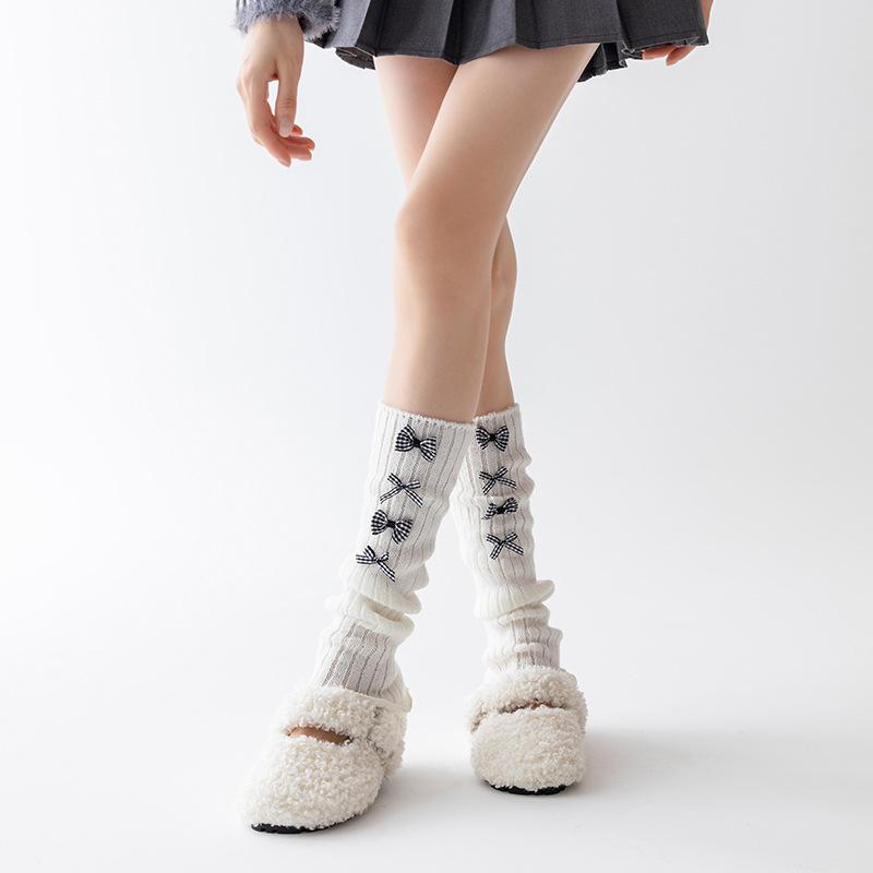 Socks Bow Lolita Spring And Autumn Retro Stockings Ballet Style Maillard Knitted Warm Calves